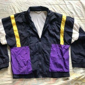 Pierre Cardin Men L Navy, white, yellow, & purple running, jogging, windbreaker